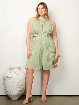 PLUS SIZE SLEEVELESS CUT OUT PLEATED SHIMMER ROMPER