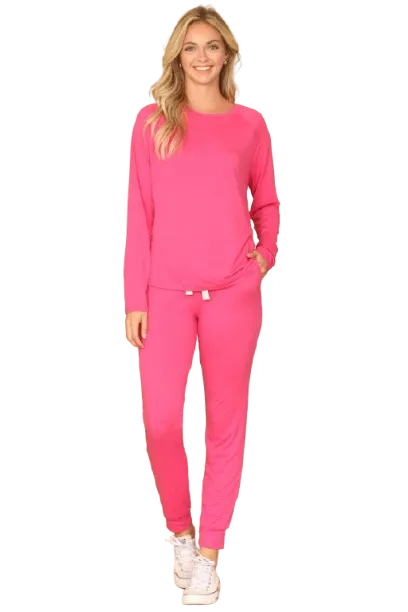 Plus Size Solid Long Sleeve Top and Joggers Set with Self Tie Fuchsia Lt. - Pack of 6