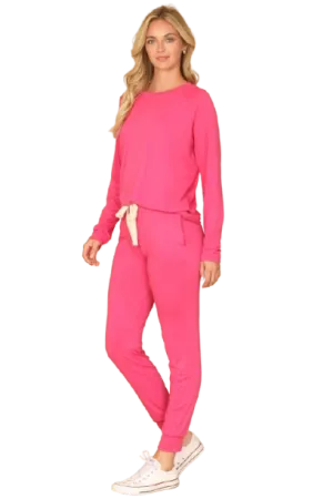 Plus Size Solid Long Sleeve Top and Joggers Set with Self Tie Fuchsia Lt. - Pack of 6