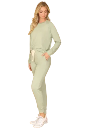 Plus Size Solid Long Sleeve Top and Joggers Set with Self Tie Sage - Pack of 6
