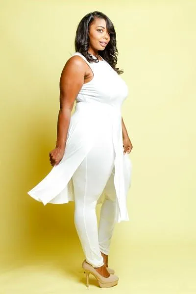 Plus Size Solid Sleeveless Tunic Legging Set