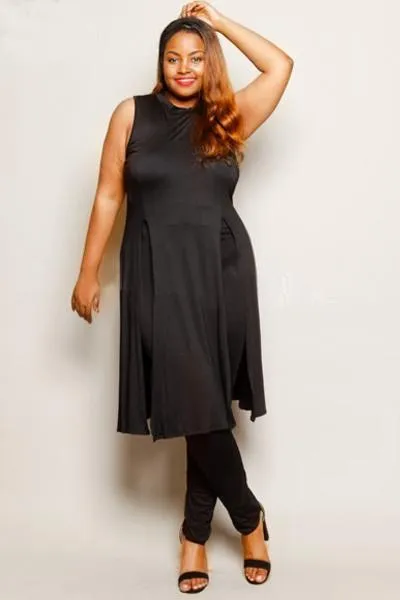 Plus Size Solid Sleeveless Tunic Legging Set