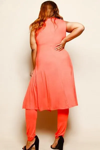 Plus Size Solid Sleeveless Tunic Legging Set