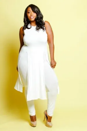 Plus Size Solid Sleeveless Tunic Legging Set