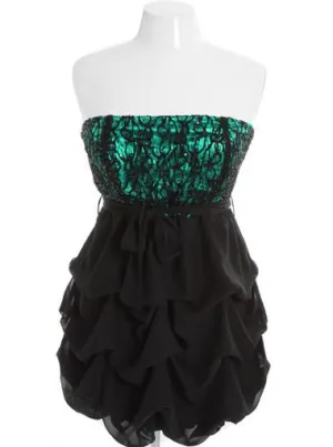 Plus Size Sparkling Ruffle Bubble Teal Tube Dress