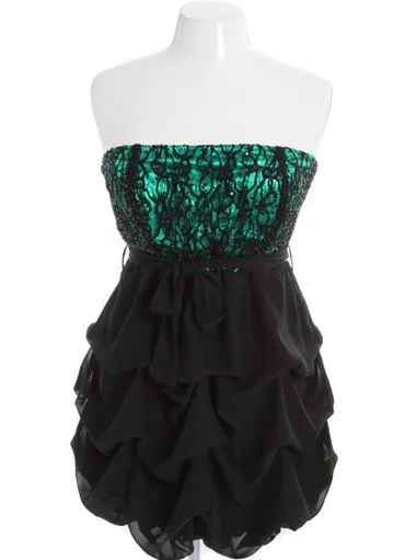 Plus Size Sparkling Ruffle Bubble Teal Tube Dress