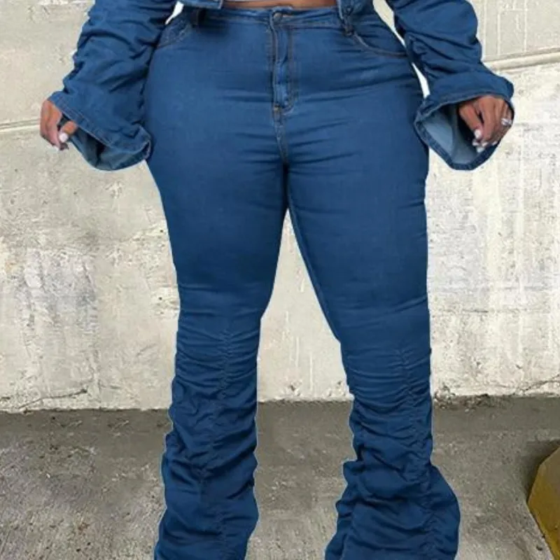 Plus Size Stacked Denim Jacket & Pant Set or Seperate