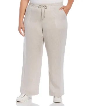 Plus Size Wide Leg Drawstring Linen Pant