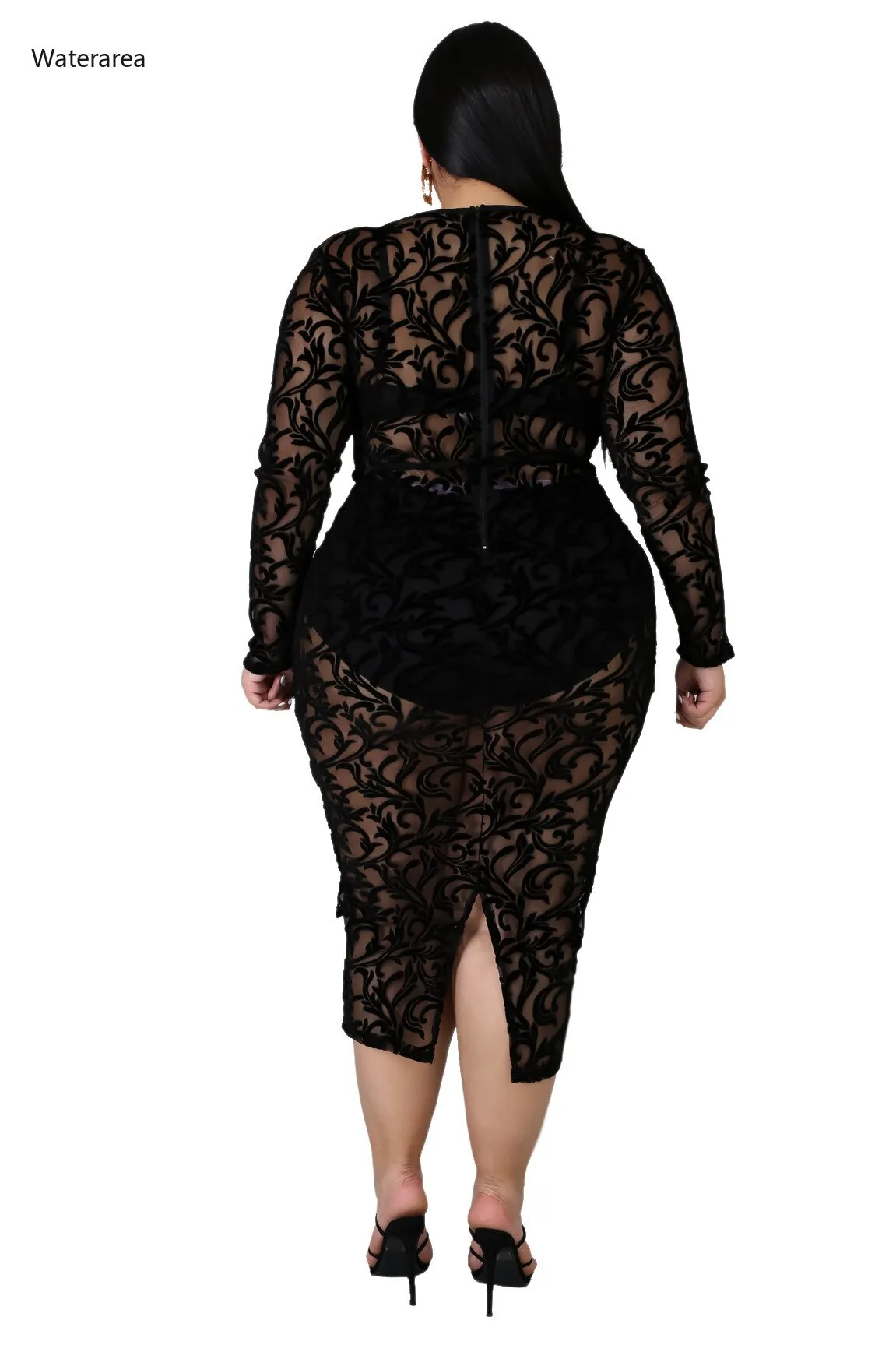 Plus Size Women Lace Midi Off Shoulder V-neck Dresses Bodycon