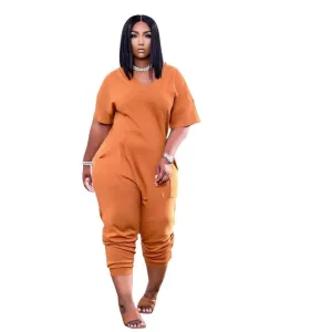 Plus Size Women's Clothing Solid Color Fashion V Neck Personality Pocket Casual Street Wear