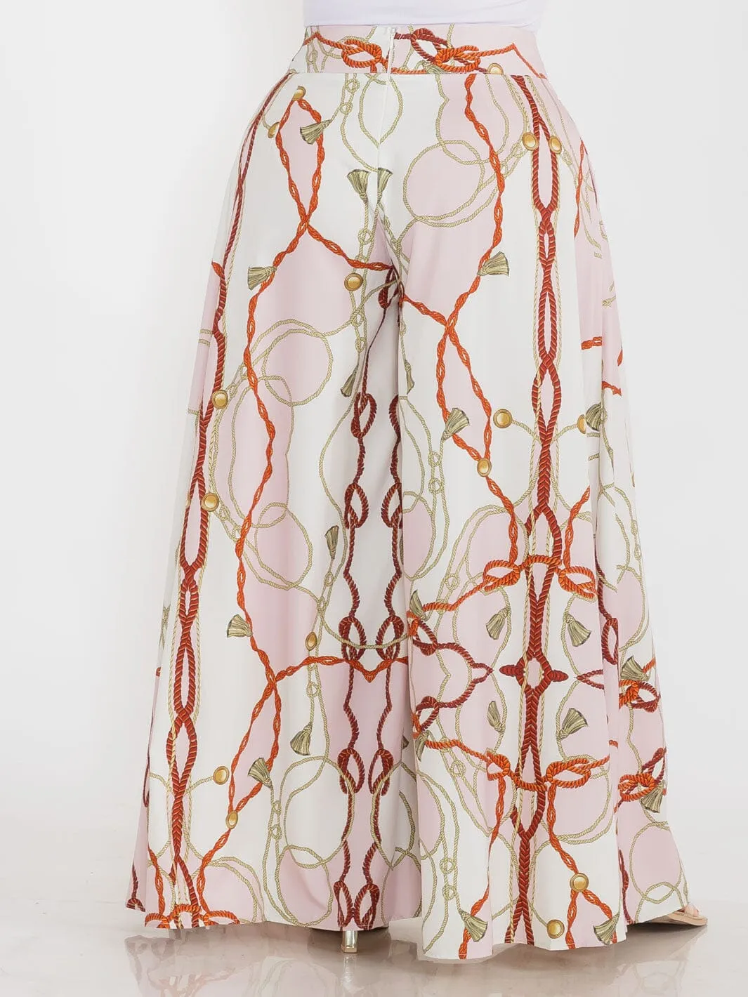 PLUS SIZE ZIPPER CLOSURE MULTI PRINT WIDE LEG BOHO PANTS