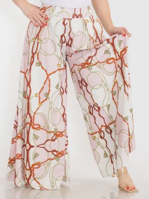 PLUS SIZE ZIPPER CLOSURE MULTI PRINT WIDE LEG BOHO PANTS