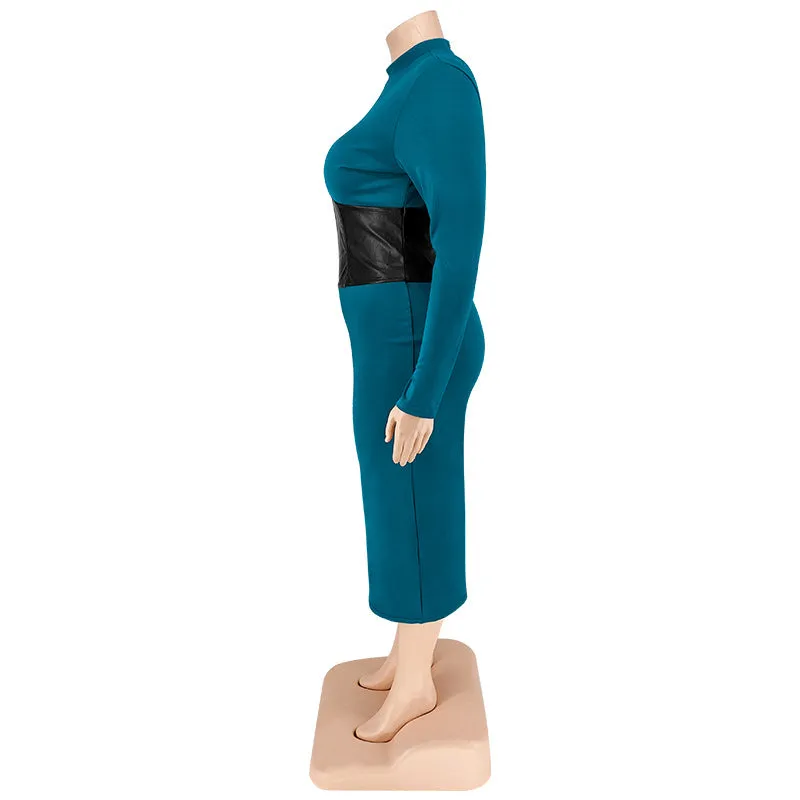 Plus Size Zipper Hit Leather One Step Dress