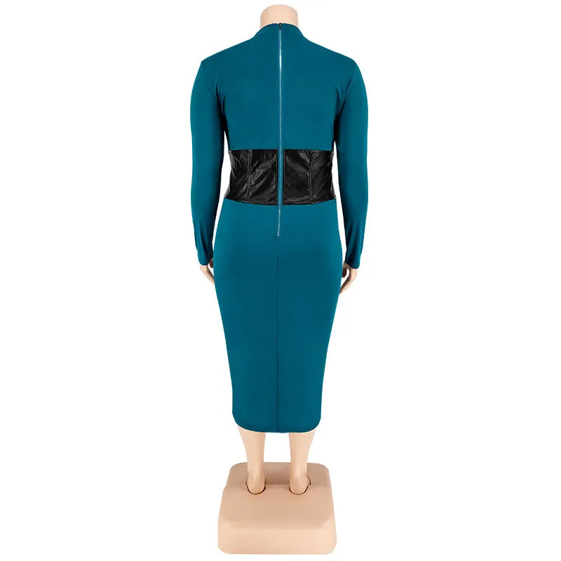 Plus Size Zipper Hit Leather One Step Dress