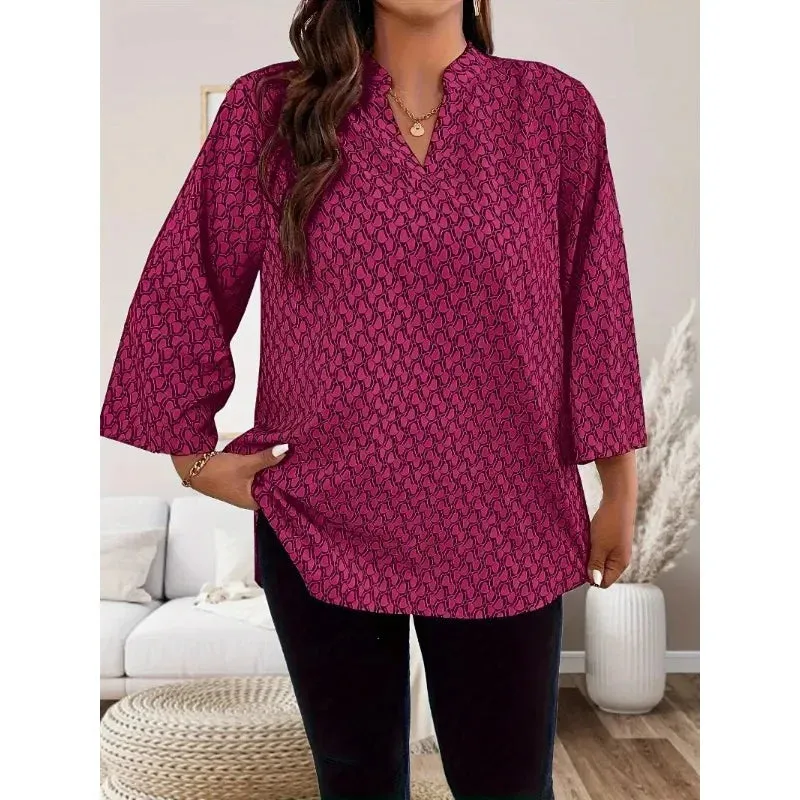 Plus Size1XL-5XL Fashion V-neck Printed Curly Sleeve
