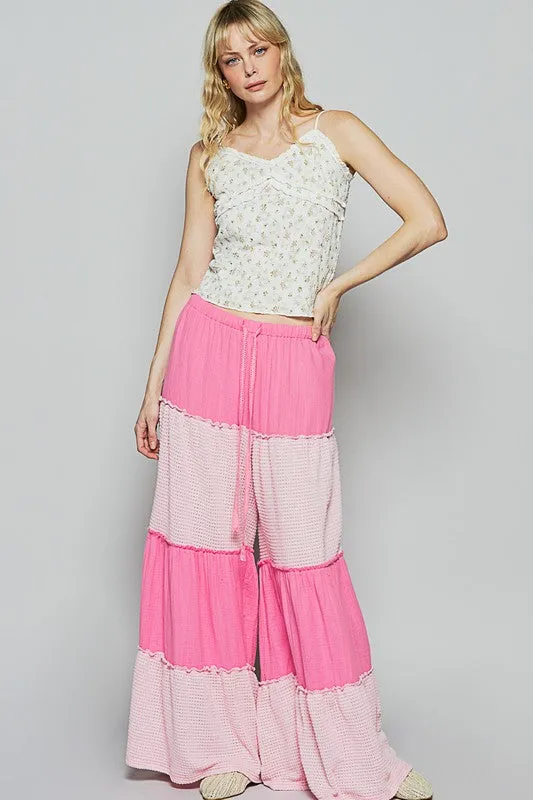 POL Two Tone Drawstring Wide Leg Pants