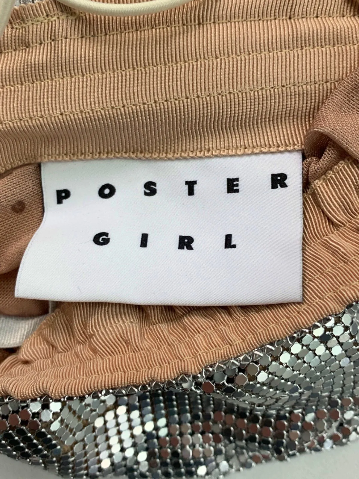 Poster Girl Silver Sequin Crop Top with Lace-up Back UK S