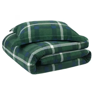 Premier Comfort Flannel Plaid Twin Comforter Set Green / Navy