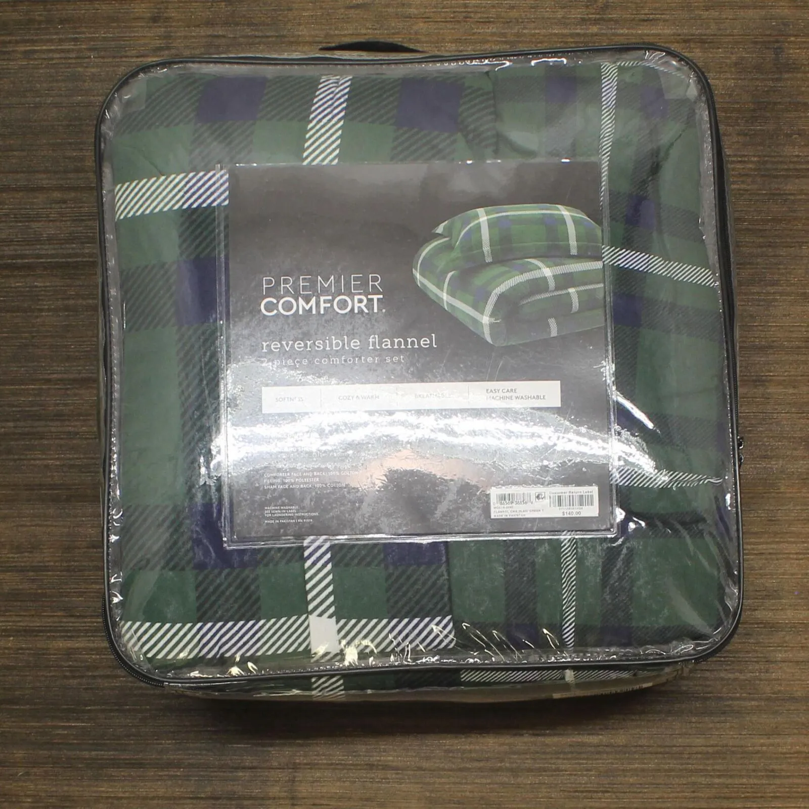 Premier Comfort Flannel Plaid Twin Comforter Set Green / Navy