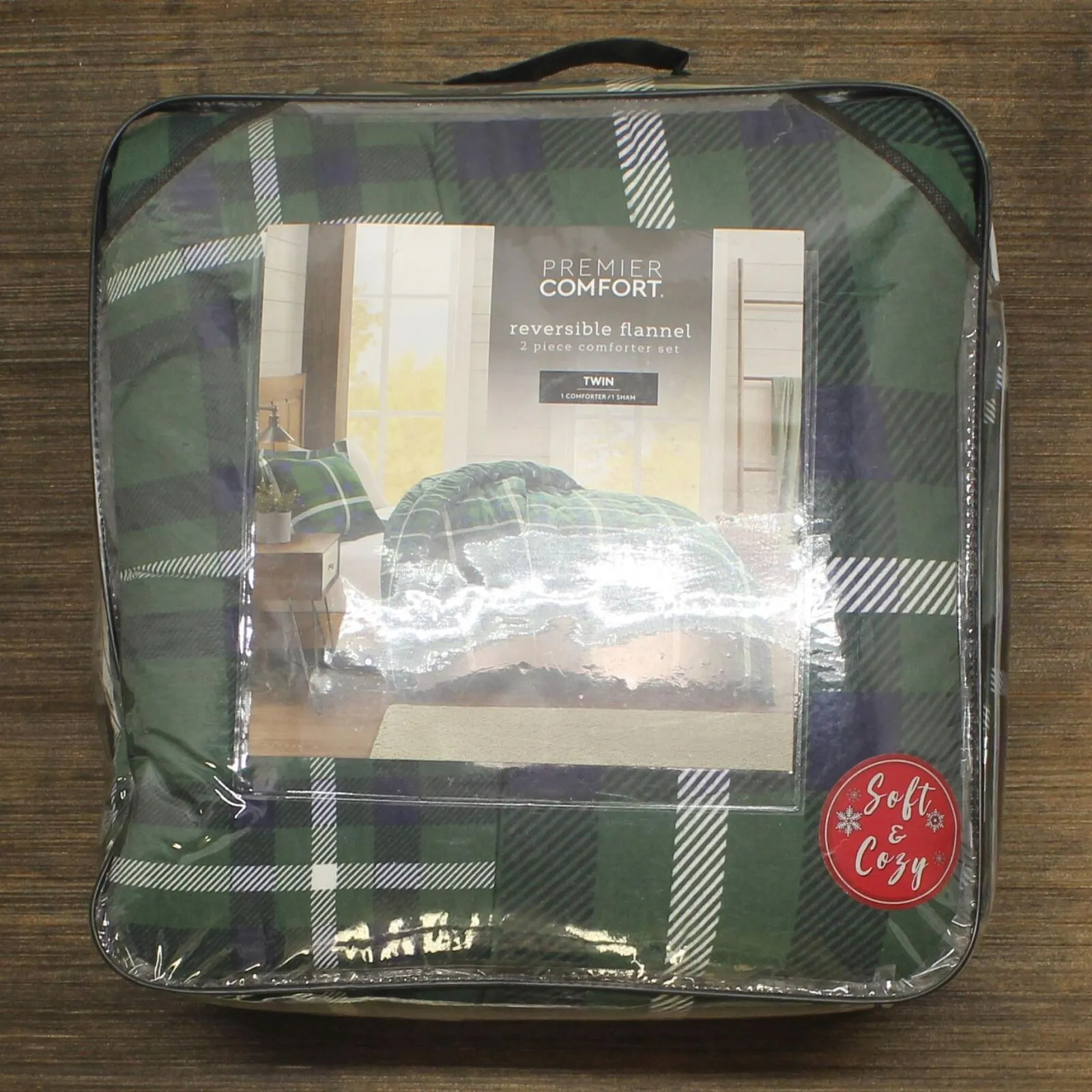 Premier Comfort Flannel Plaid Twin Comforter Set Green / Navy