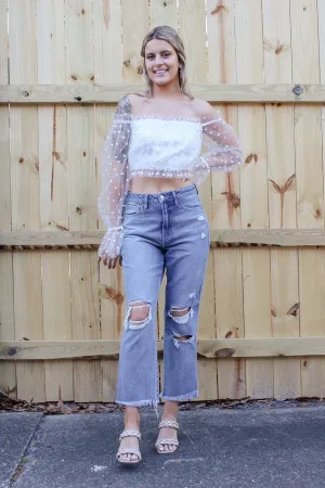 Pretty Swiss Dream Cropped Blouse - White