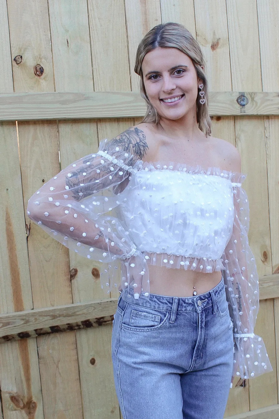 Pretty Swiss Dream Cropped Blouse - White