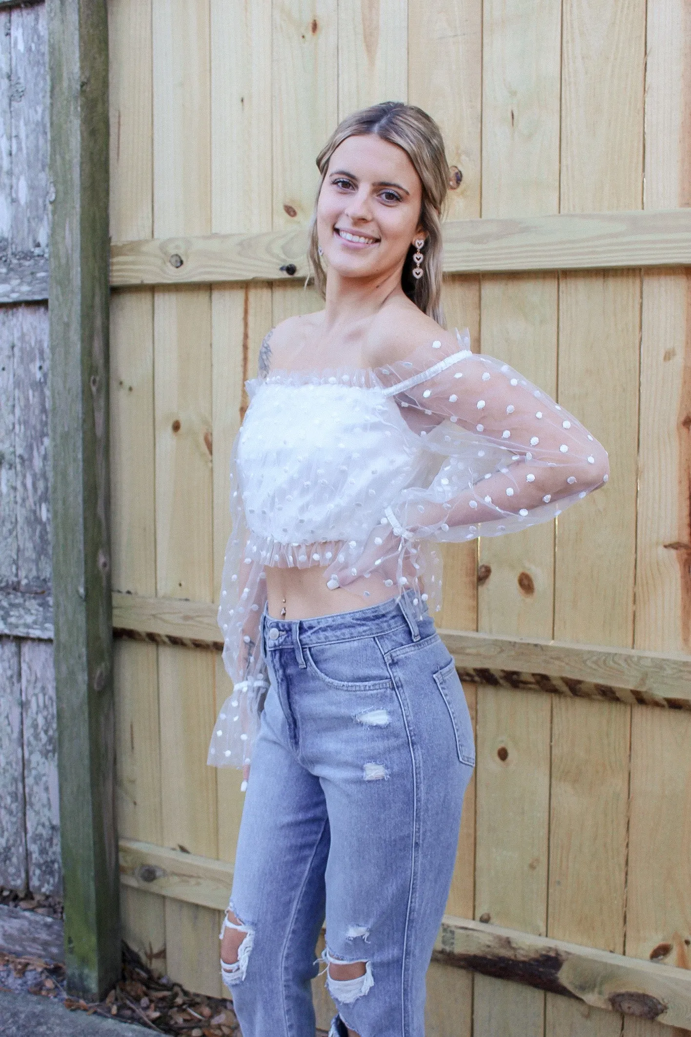 Pretty Swiss Dream Cropped Blouse - White