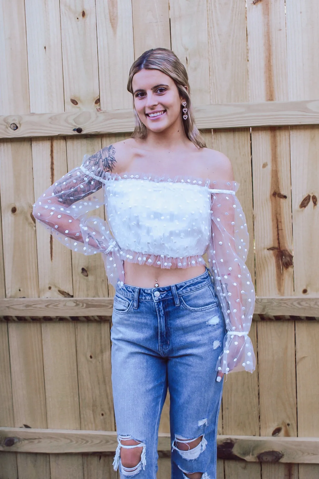 Pretty Swiss Dream Cropped Blouse - White