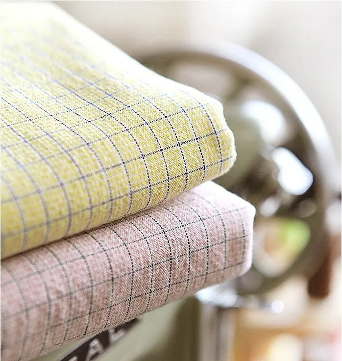 Prewashed Cotton Fabric Check Print - Yellow or Pink - By the Yard 49532