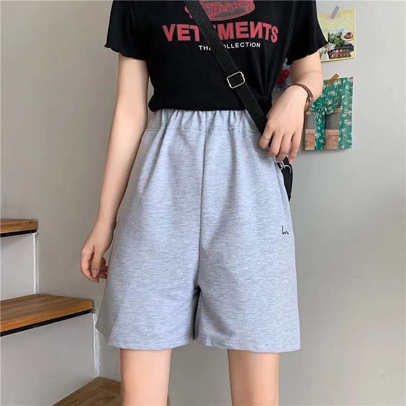 Printed Basic Colors Elastic Waist Shorts Pants