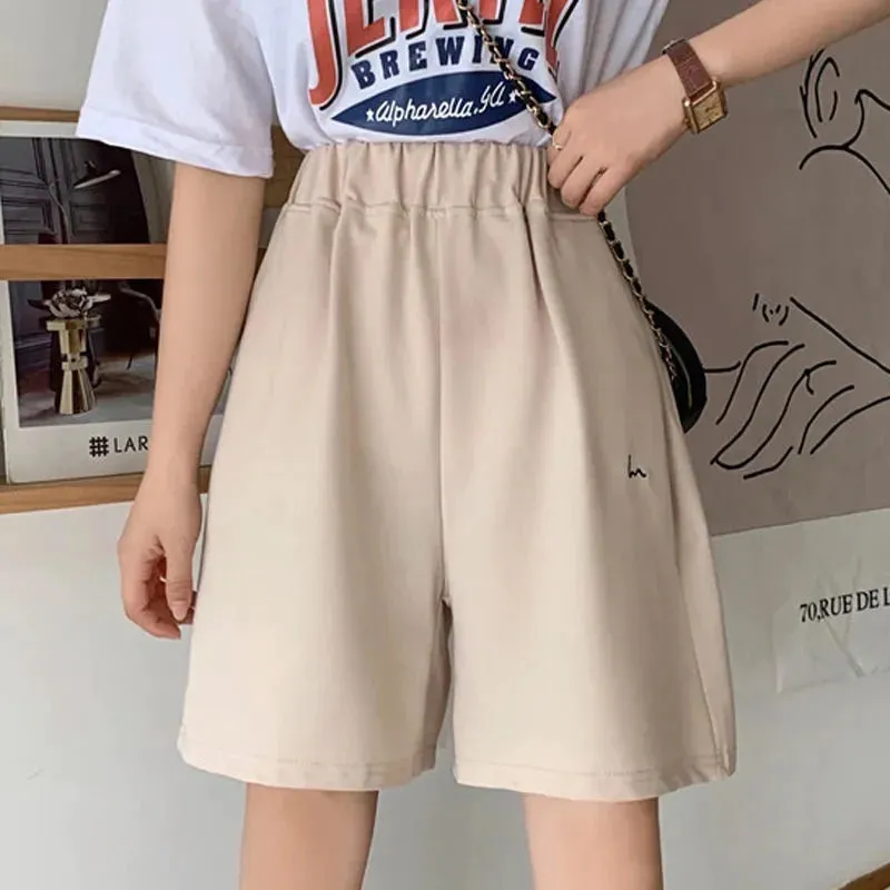 Printed Basic Colors Elastic Waist Shorts Pants