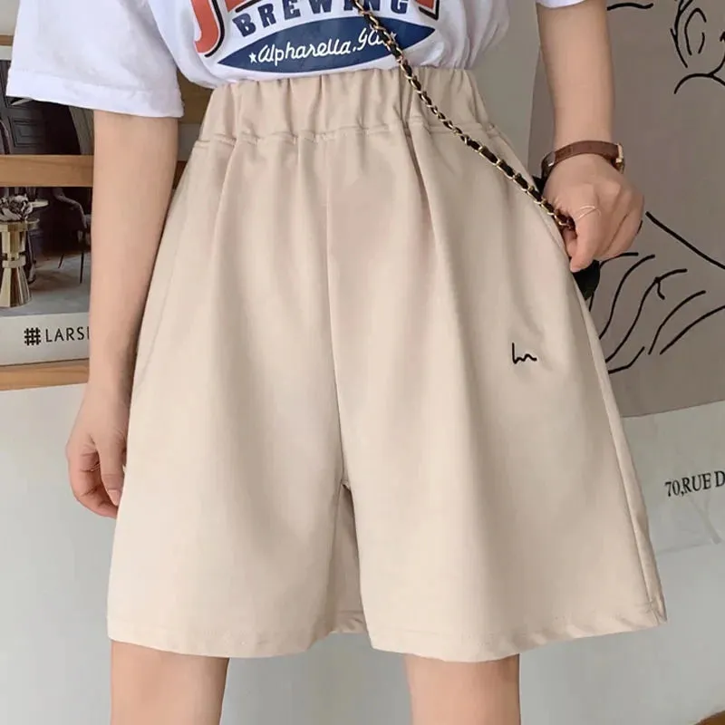 Printed Basic Colors Elastic Waist Shorts Pants