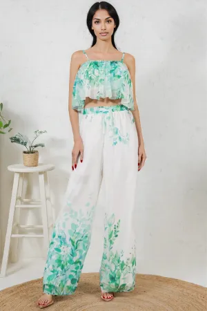 Printed Crop Top & Wide Leg Long Pants Set