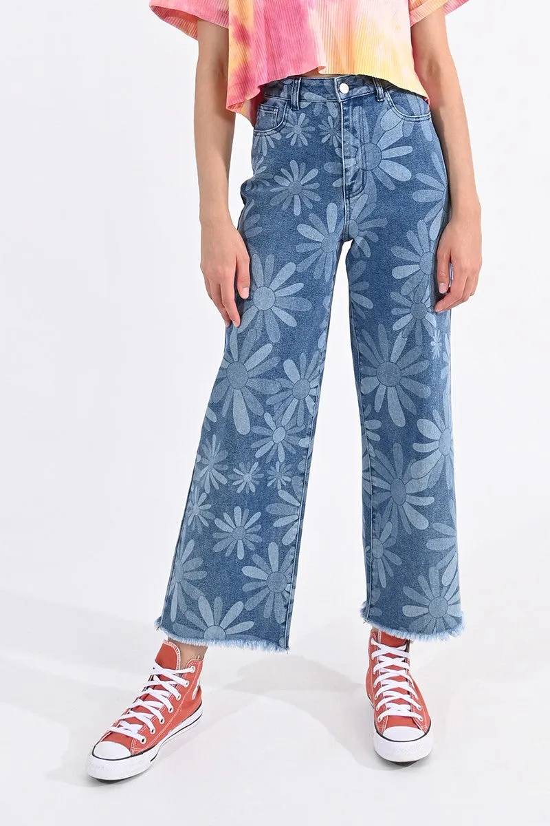 PRINTED DENIM PANTS
