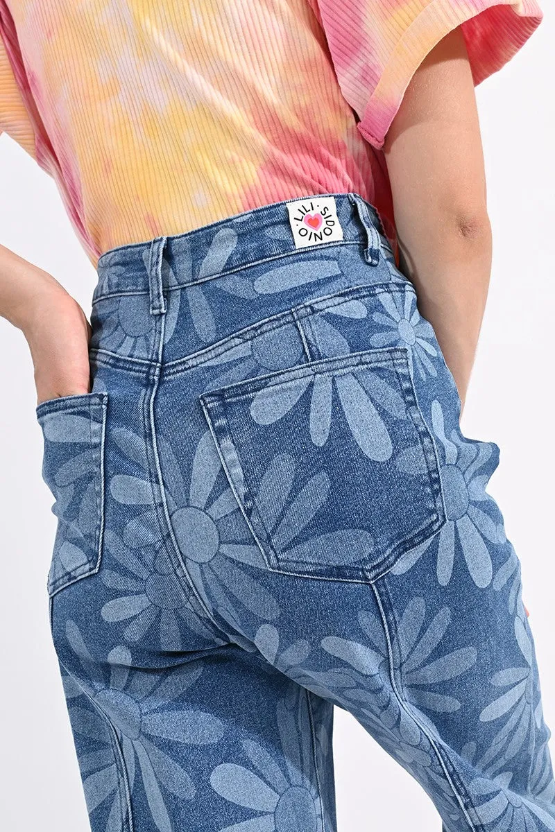 PRINTED DENIM PANTS