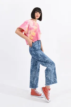 PRINTED DENIM PANTS