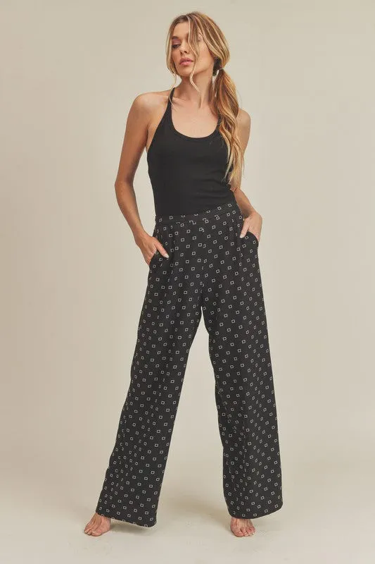 Printed Elastic Waist Pants