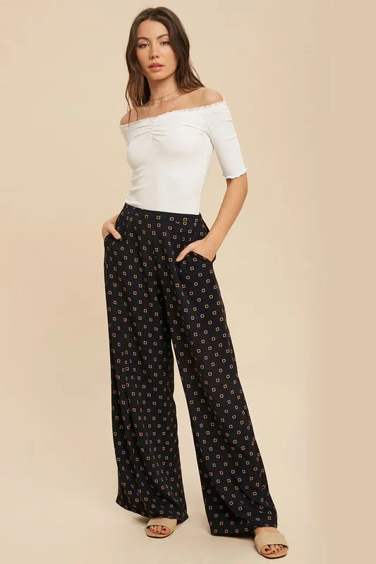 Printed Elastic Waist Pants