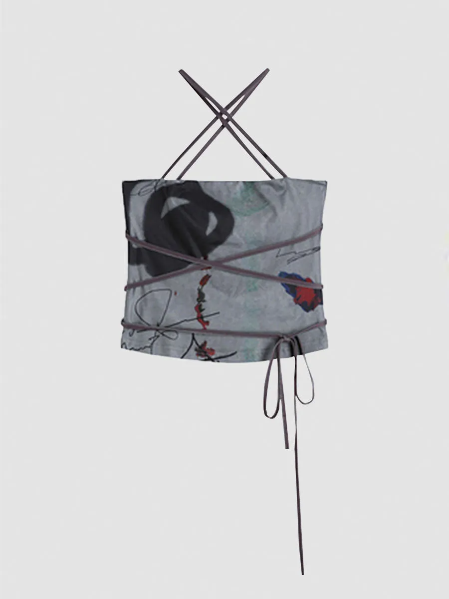 Printed lace-up Crossover Camisole Top