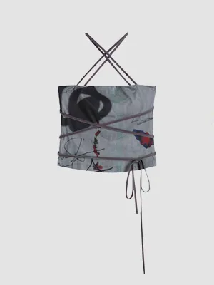 Printed lace-up Crossover Camisole Top