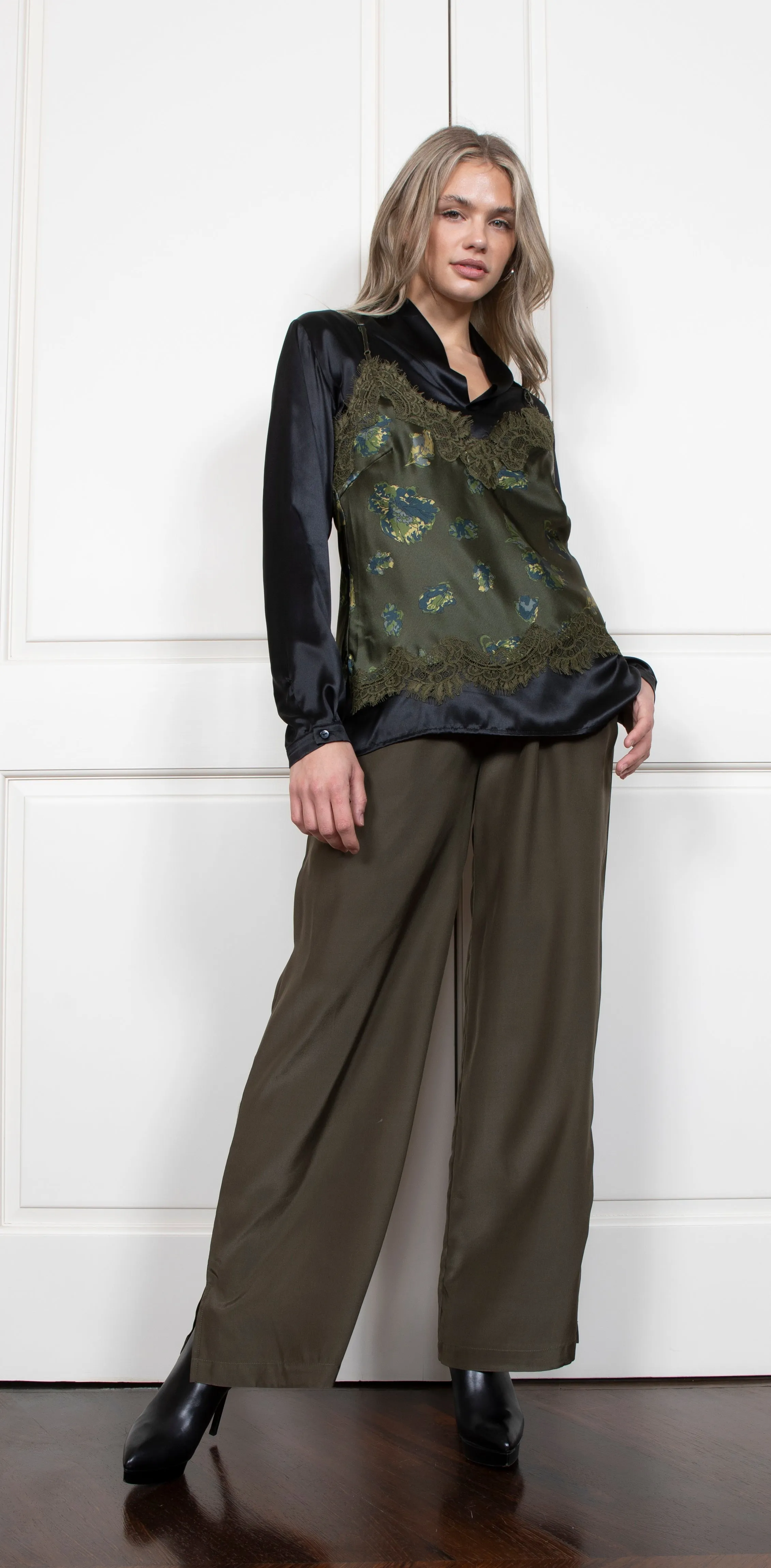 Printed Lucy Cami Moss Green Flora Garden Print