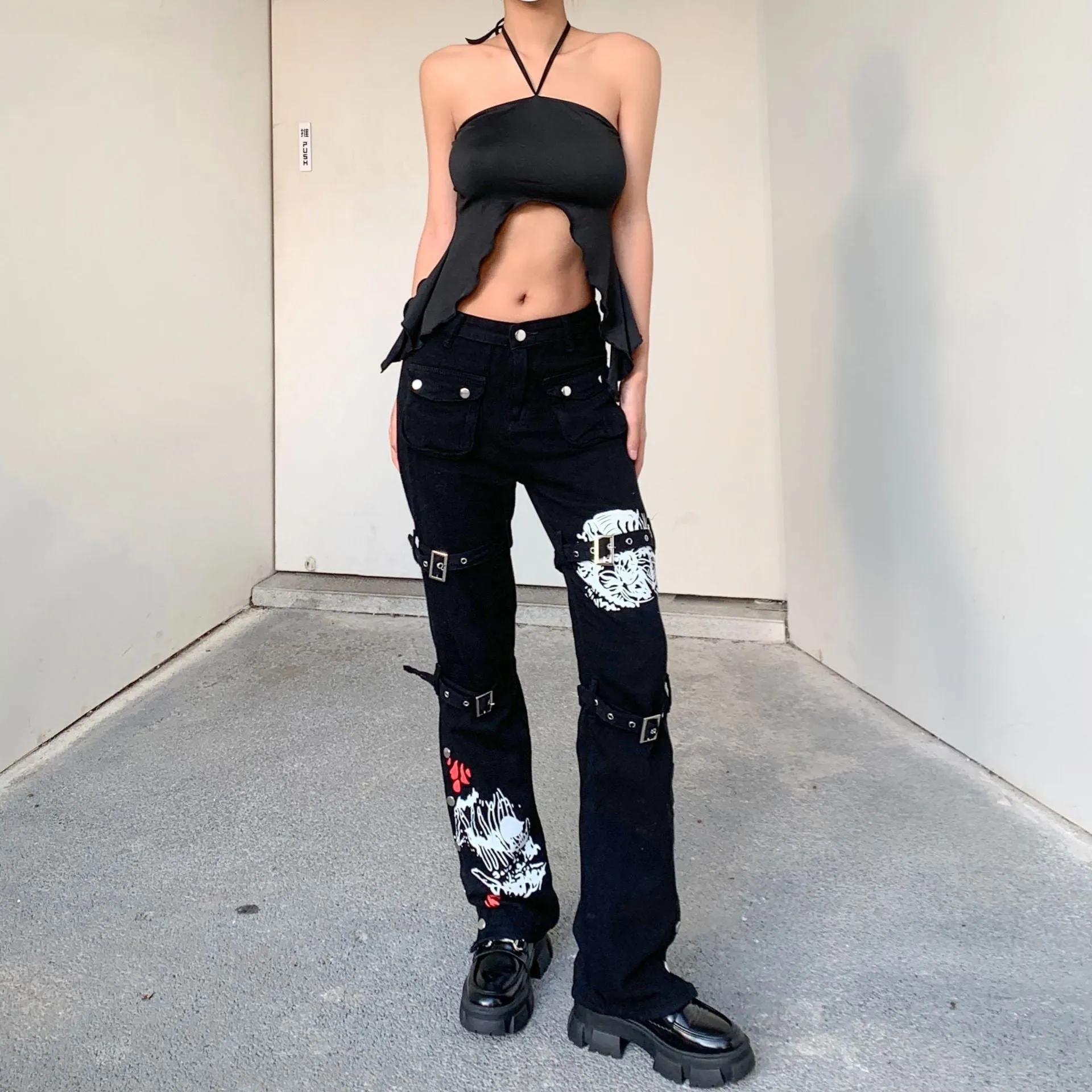 Printed Metal Button Trousers UB3464