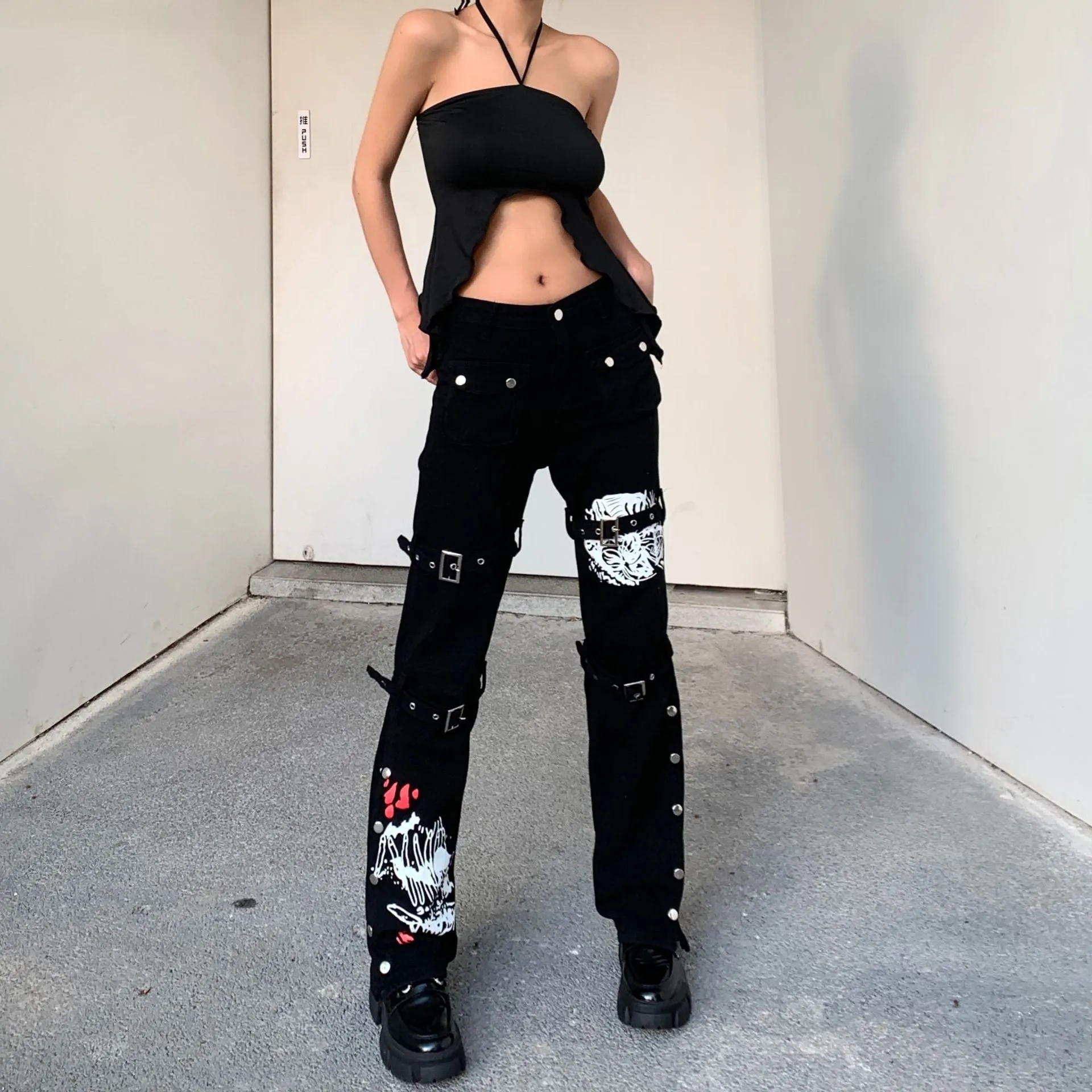 Printed Metal Button Trousers UB3464