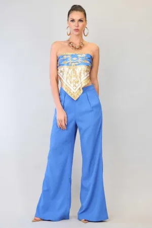PRINTED SCARF TOP AND PANTS SET