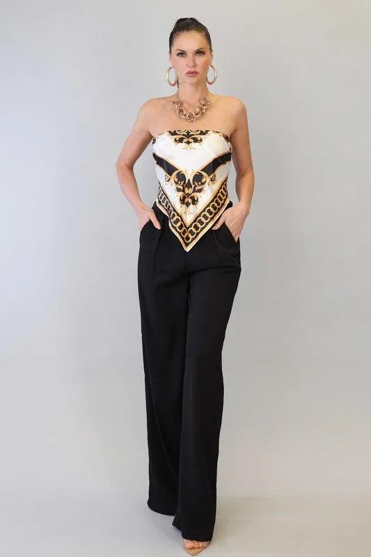 PRINTED SCARF TOP AND PANTS SET
