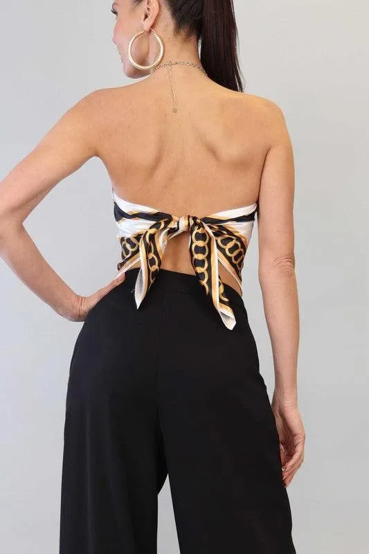 PRINTED SCARF TOP AND PANTS SET