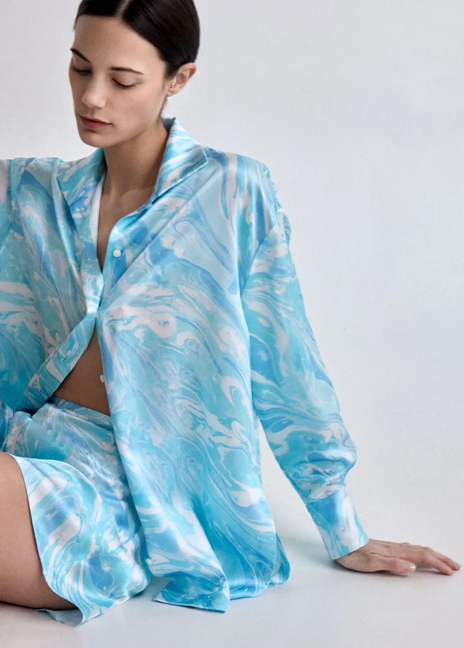 Printed Silk Shirt in Blue Print