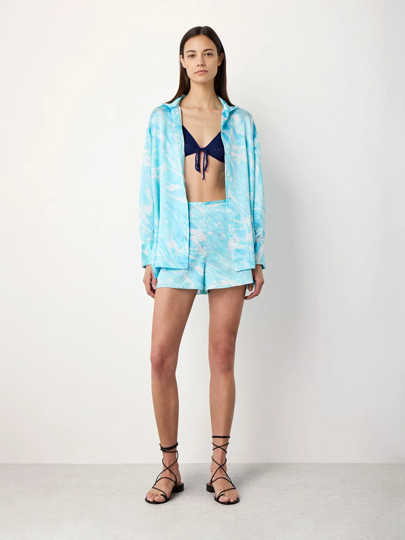 Printed Silk Shirt in Blue Print