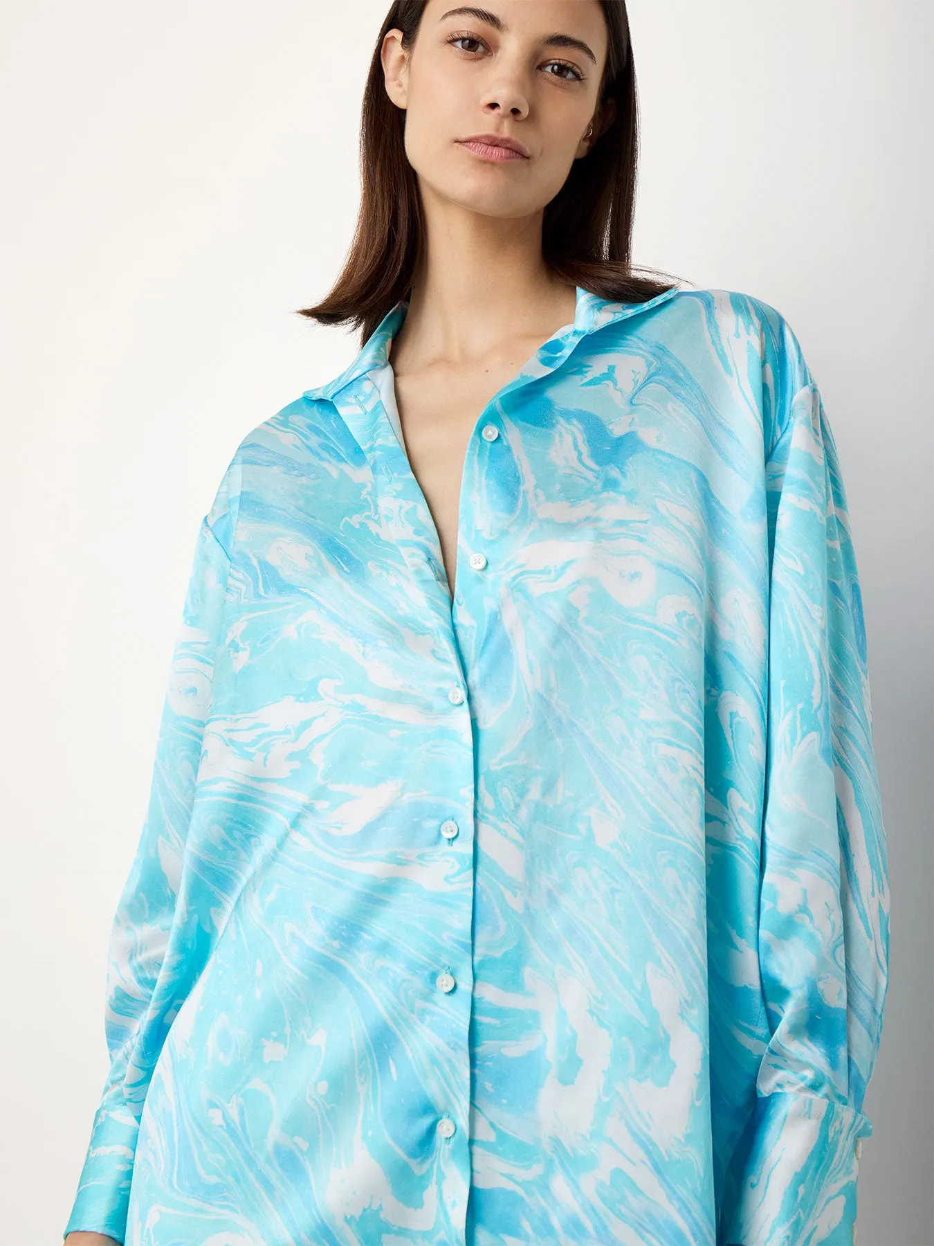 Printed Silk Shirt in Blue Print