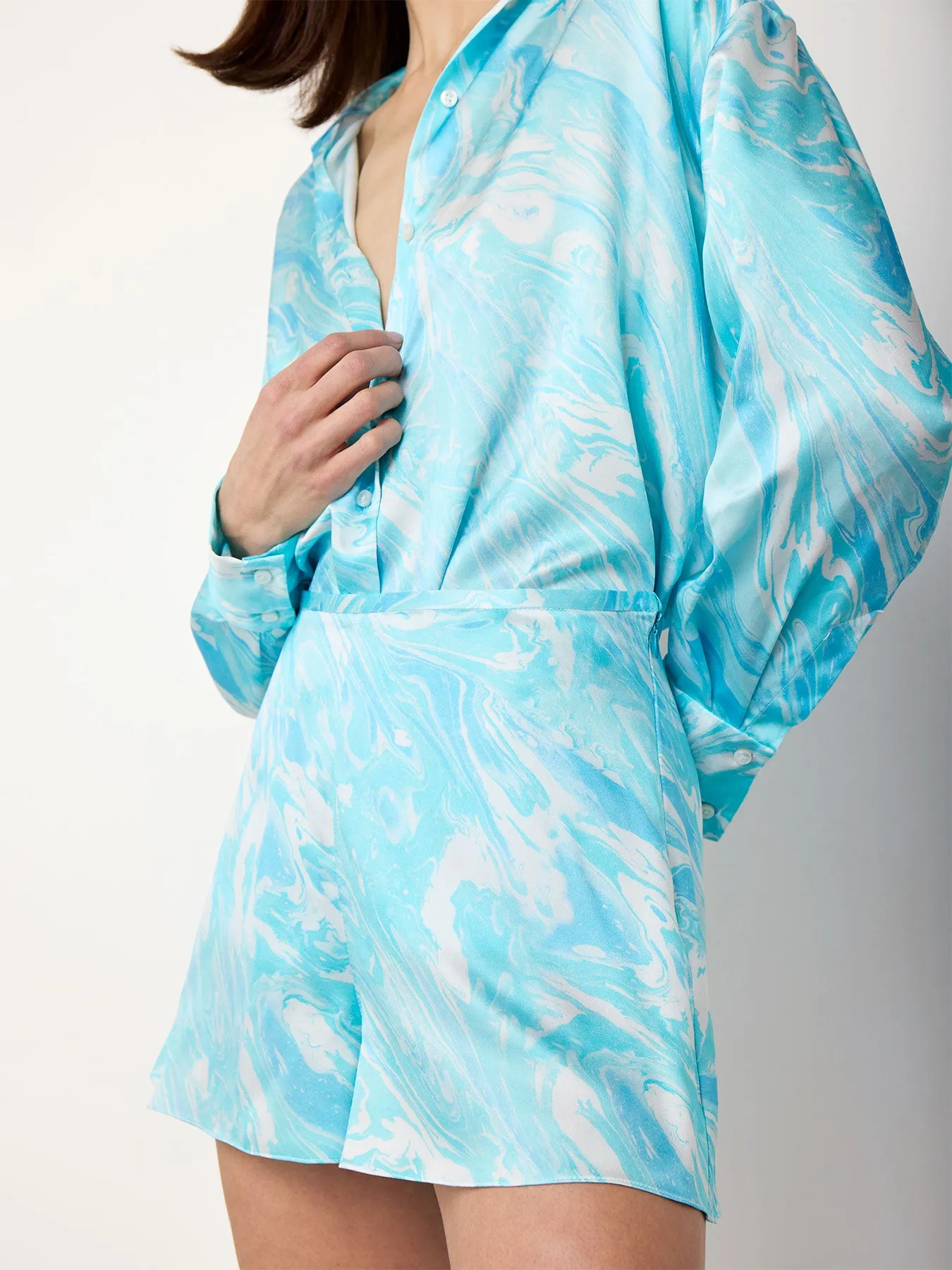 Printed Silk Shirt in Blue Print